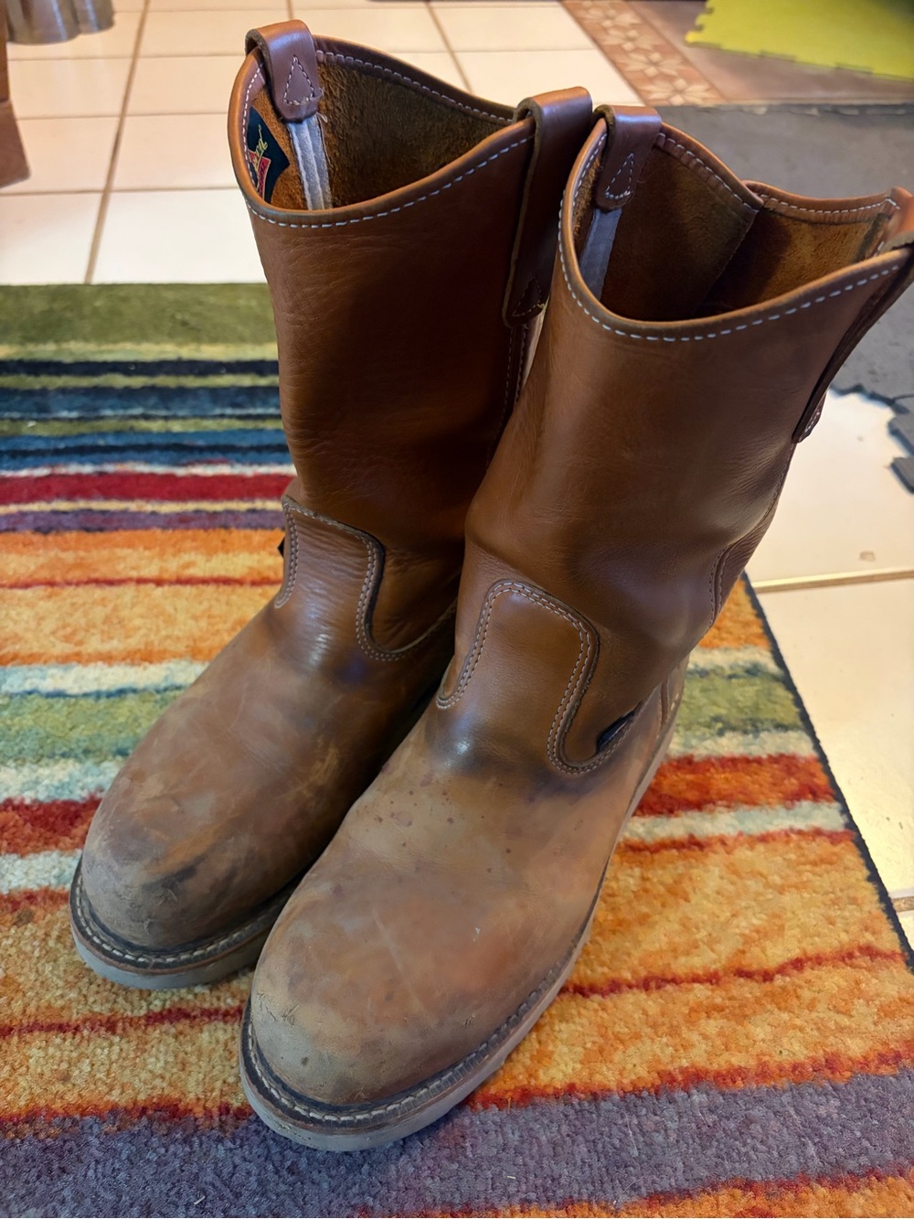 Men's Tan Leather Steel Toe Pull-On Work Boots